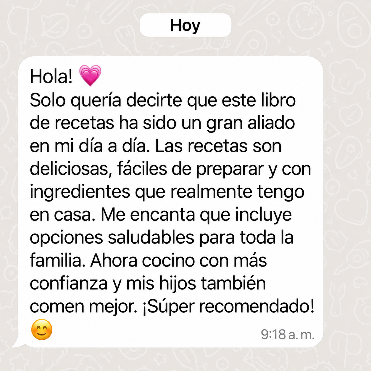 Testimonio sobre recetas saludables para toda la familia