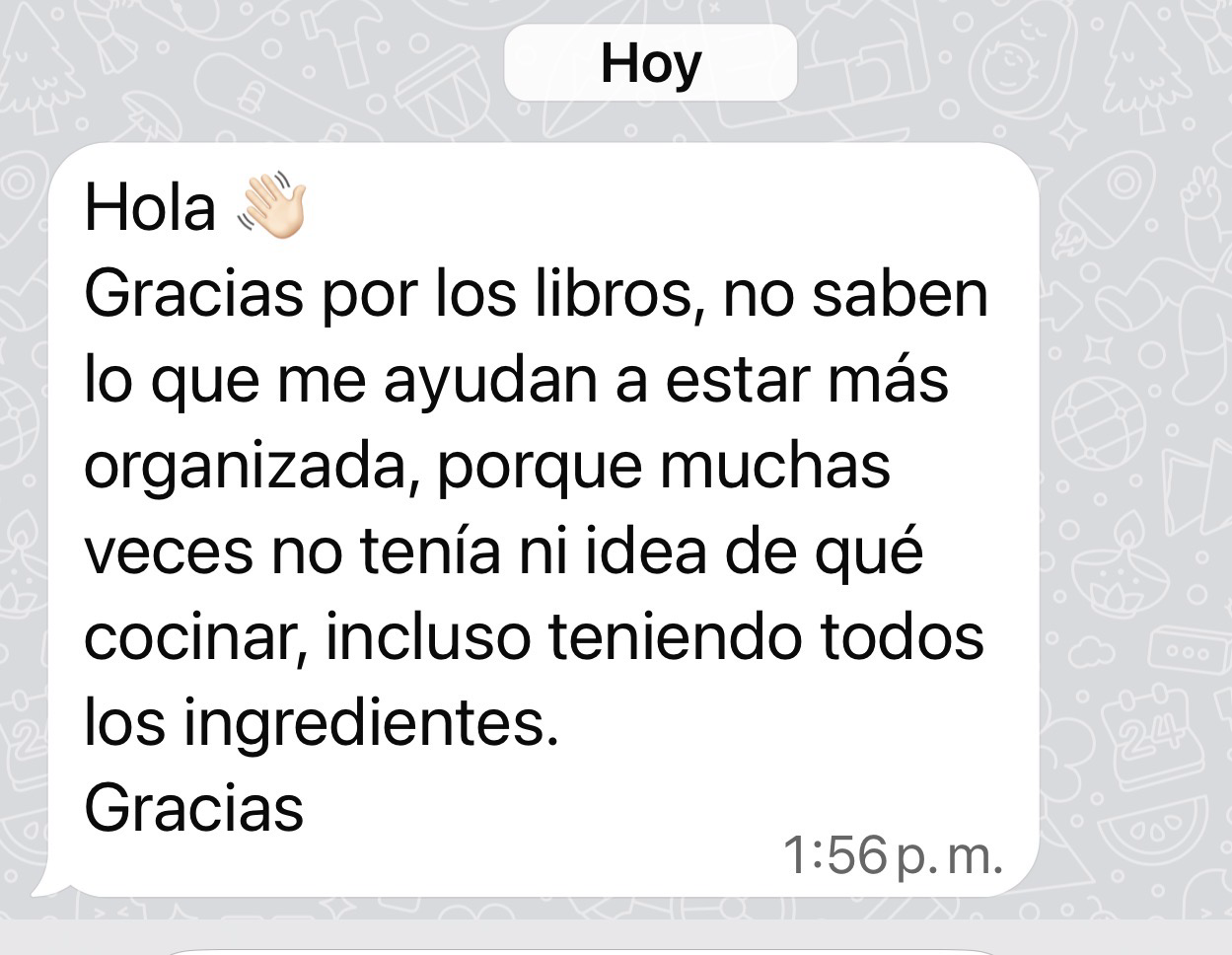 Testimonio sobre la ayuda para organizar las comidas