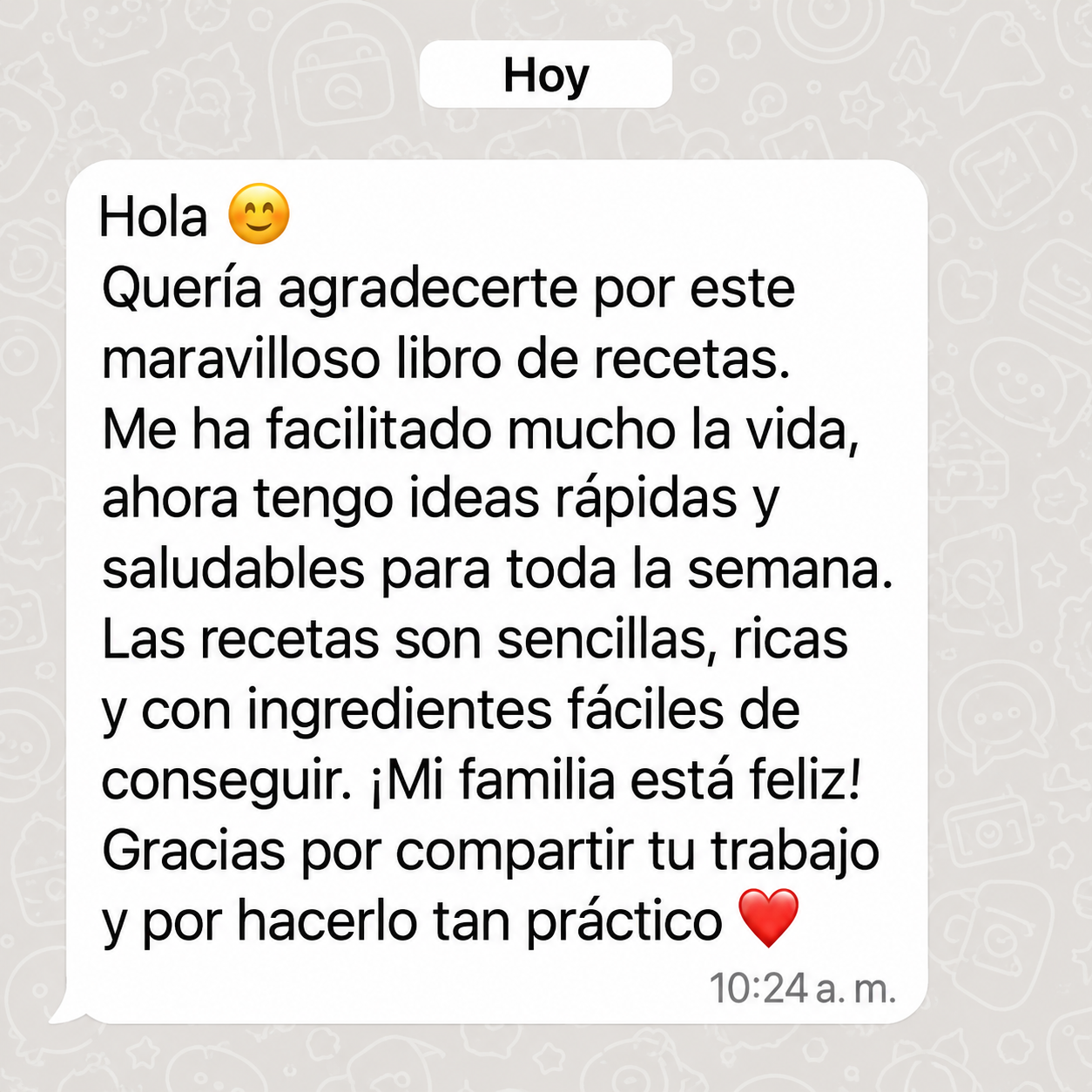Testimonio sobre las recetas prácticas para toda la semana